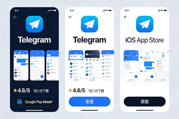 安卓与iOS系统下载Telegram应用商店页面示意图