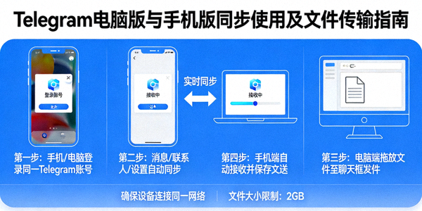 电报Telegram电脑版与手机版同步使用技巧与文件传输示意图