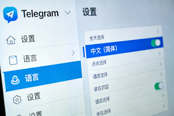 电脑版Telegram设置菜单中切换语言为中文的选项位置