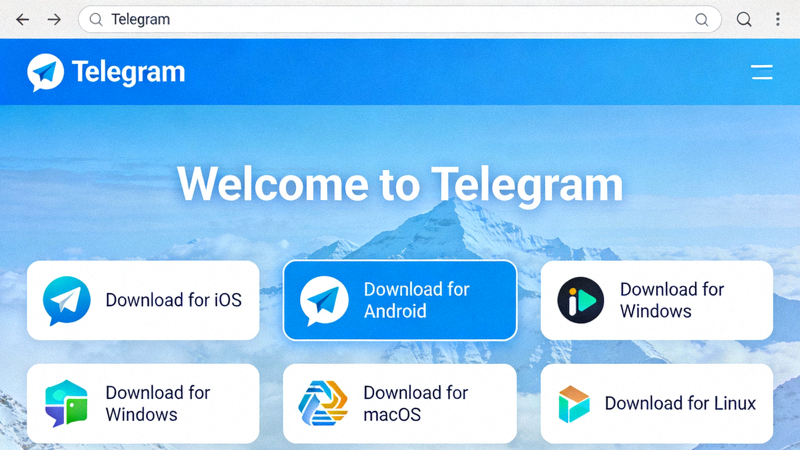 Telegram官方网站首页截图，显示各平台下载按钮