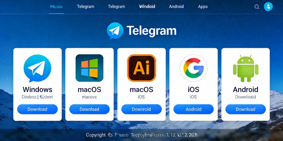 Telegram官网Apps页面截图，展示Windows、macOS、iOS、Android等各平台下载选项