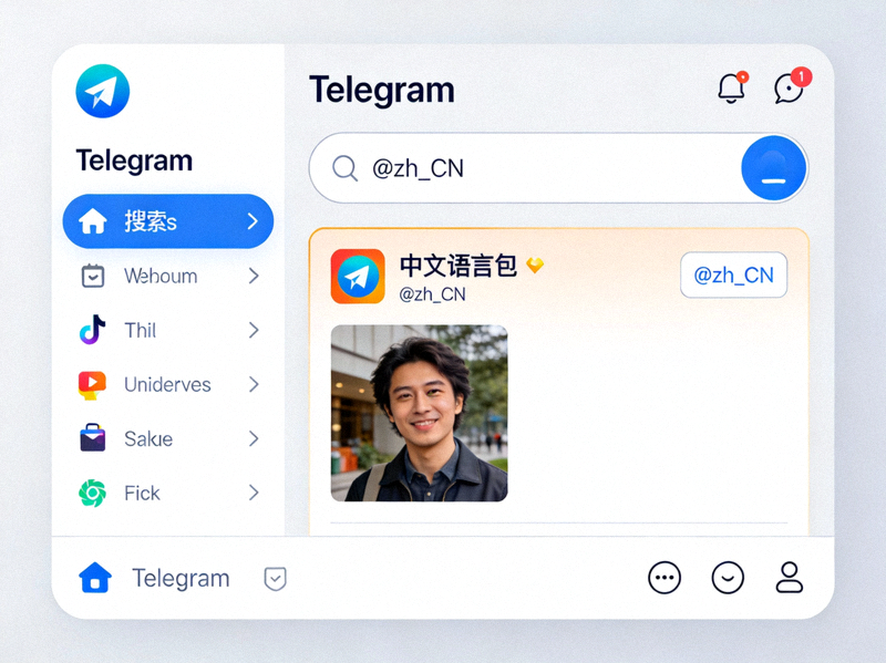 在Telegram应用中搜索中文语言包频道@zh_CN的界面截图